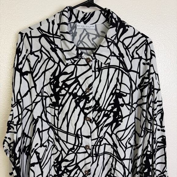 Bryn Walker Rayon Tunic Womens Medium White Abstract Long Sleeve Black Career - Picture 7 of 12